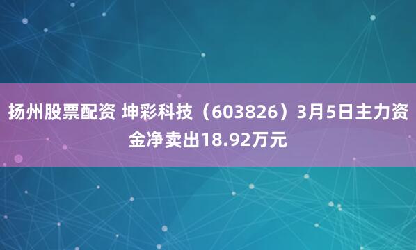 扬州股票配资 坤彩科技（603826）3月5日主力资金净卖出18.92万元