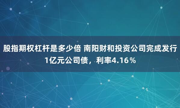 股指期权杠杆是多少倍 南阳财和投资公司完成发行1亿元公司债，利率4.16％