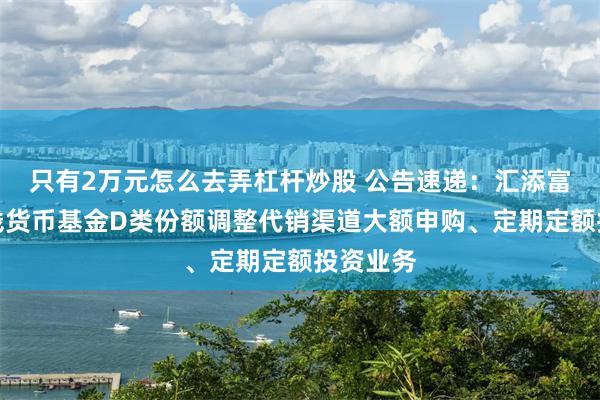 只有2万元怎么去弄杠杆炒股 公告速递：汇添富收益快钱货币基金D类份额调整代销渠道大额申购、定期定额投资业务