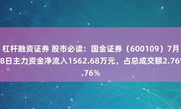 杠杆融资证券 股市必读：国金证券（600109）7月28日主力资金净流入1562.68万元，占总成交额2.76%